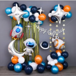Black & Blue Starry Me Away Theme Balloons
