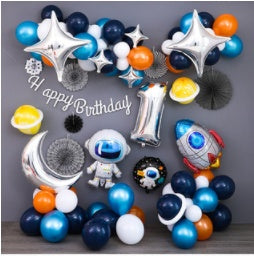Black & Blue Starry Me Away Theme Balloons