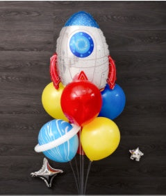 Black & Blue Starry Me Away Theme Balloons
